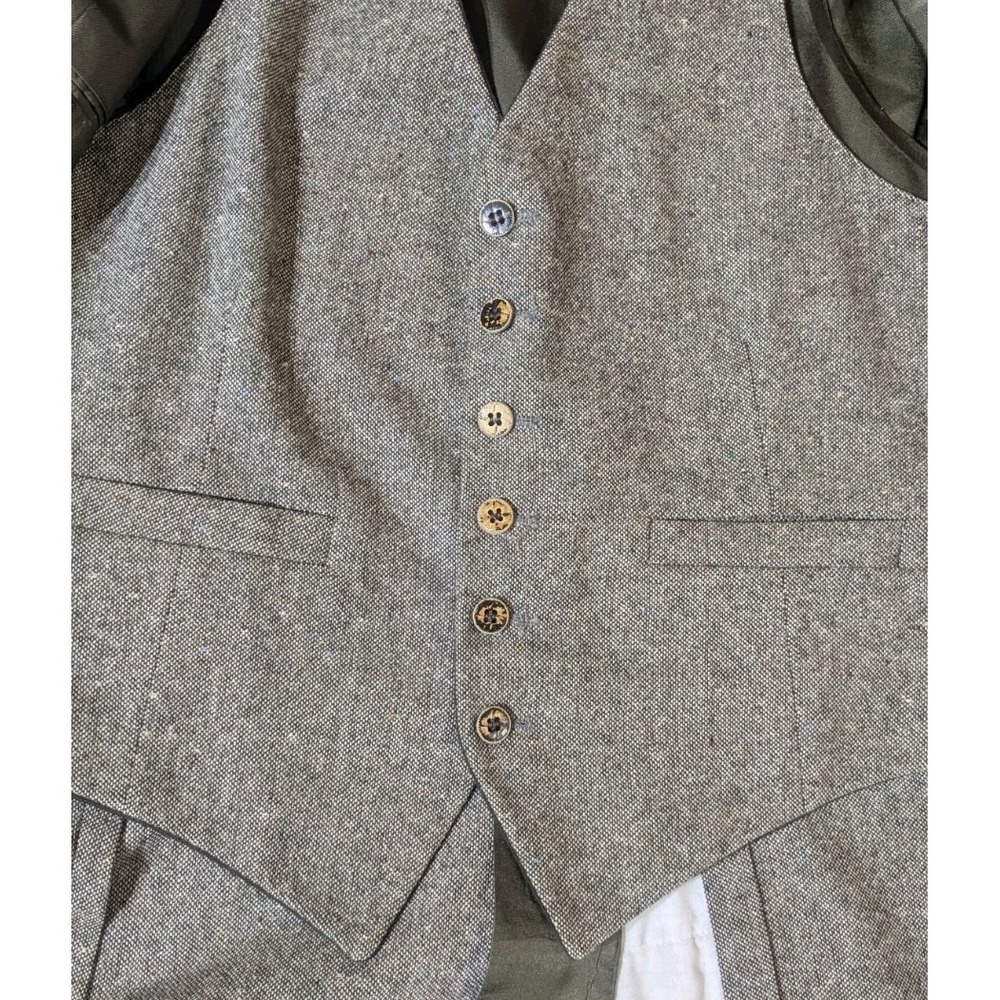 Vintage 1970s Taupe Wool Donegal Fleck Tweed Blazer Reversible Vest Union 38S - Picture 14 of 16